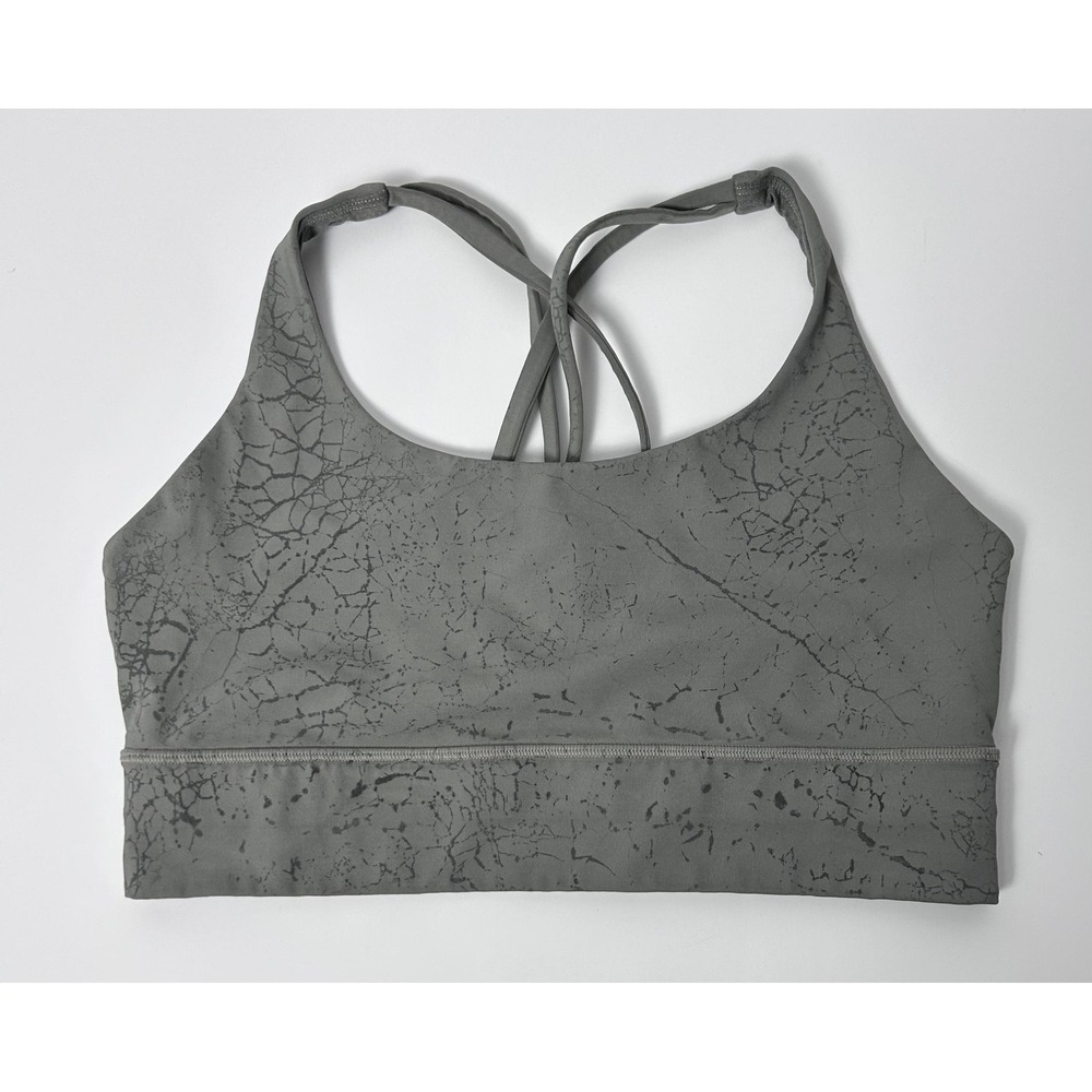Gray Marble-Print Strappy Sports Bra